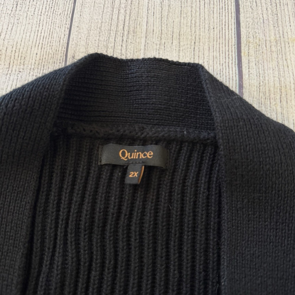 Quince Organic Cotton Oversized Rib Knit Cardigan Sweater Black 2X Plus Women's - Picture 2 of 8